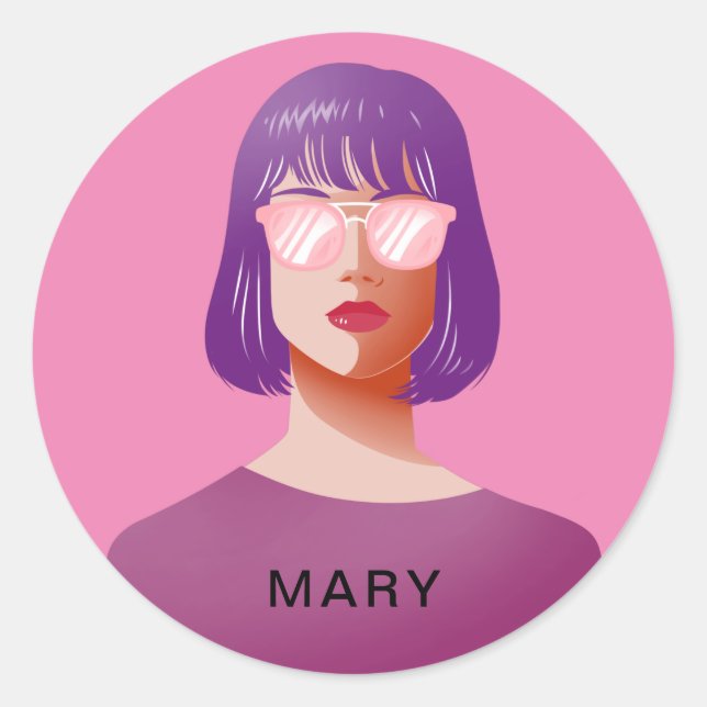 Sticker Rond Chic rose et classe femme (Devant)