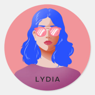 Sticker Rond Chic rose et classe femme