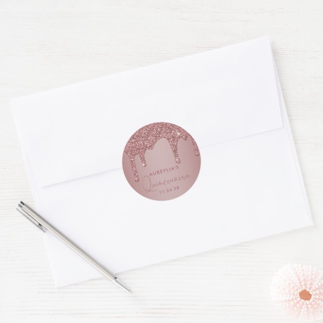 Sticker Rond Chic Rose Gold Éperche Parties scintillant Drives  (Enveloppe)