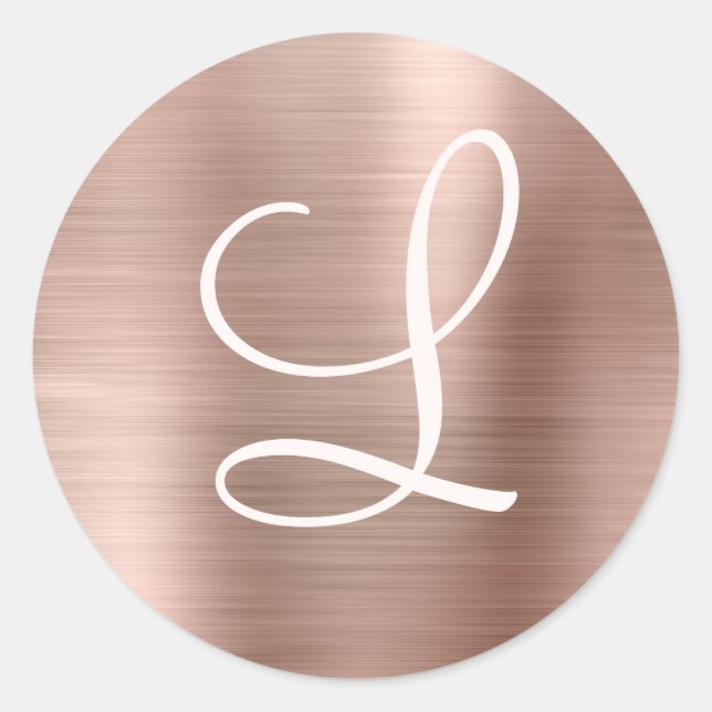 Sticker Rond Chic Rose or brossé métal rose Monogramme (Devant)