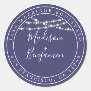 Sticker Rond Chic Rustic Light Navy Blue Mariage Adresse de ret