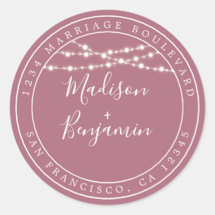Sticker Rond Chic Rustic Lights Purple Mariage Adresse de retou