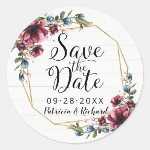 Sticker Rond Chic Rustique Fleurs Bourgogne Save The Date Class