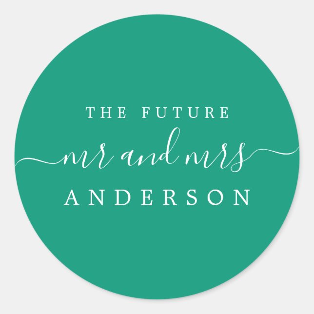 Sticker Rond Chic Script Future M. Mme Emerald Green Mariage (Devant)