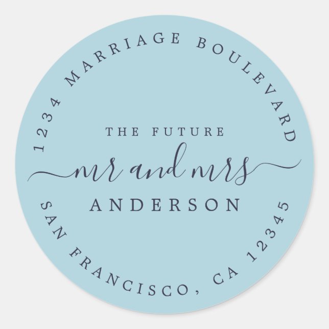 Sticker Rond Chic Script Future M. Mme Mariage Adresse de retou (Devant)