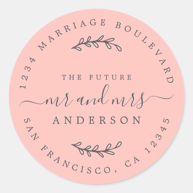 Sticker Rond Chic Script Future M. Mme Mariage Adresse de retou (Devant)