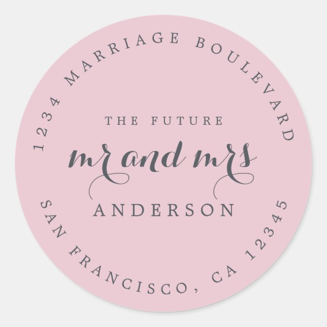 Sticker Rond Chic Script Future M. Mme Mariage Adresse de retou (Devant)