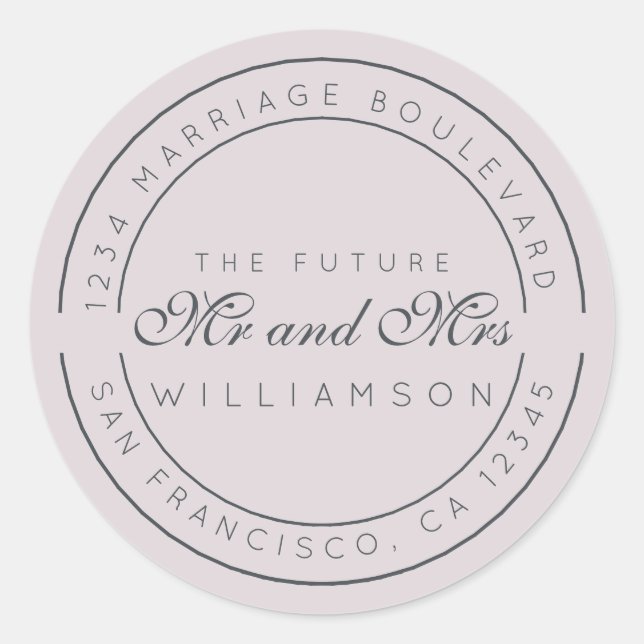 Sticker Rond Chic Script Future M. Mme Mariage Adresse de retou (Devant)
