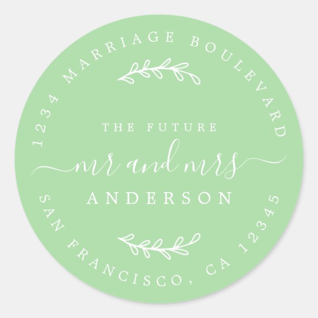Sticker Rond Chic Script Future M. Mme Mariage Adresse de retou (Devant)