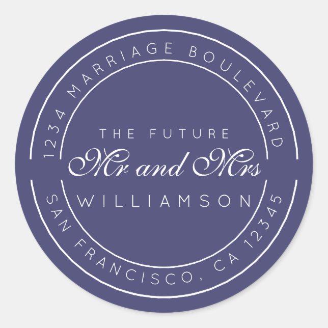 Sticker Rond Chic Script Future M. Mme Mariage Adresse de retou (Devant)