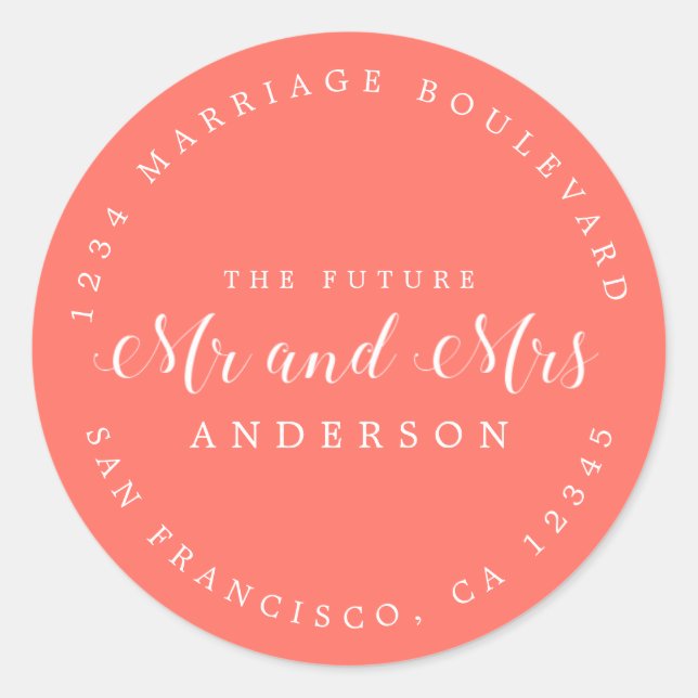 Sticker Rond Chic Script Future M. Mme Mariage Adresse de retou (Devant)
