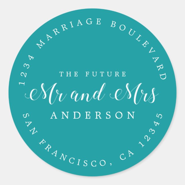 Sticker Rond Chic Script Future M. Mme Mariage Adresse de retou (Devant)
