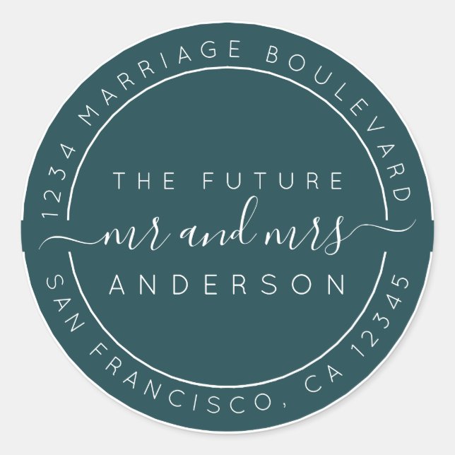 Sticker Rond Chic Script Future M. Mme Mariage Adresse de retou (Devant)