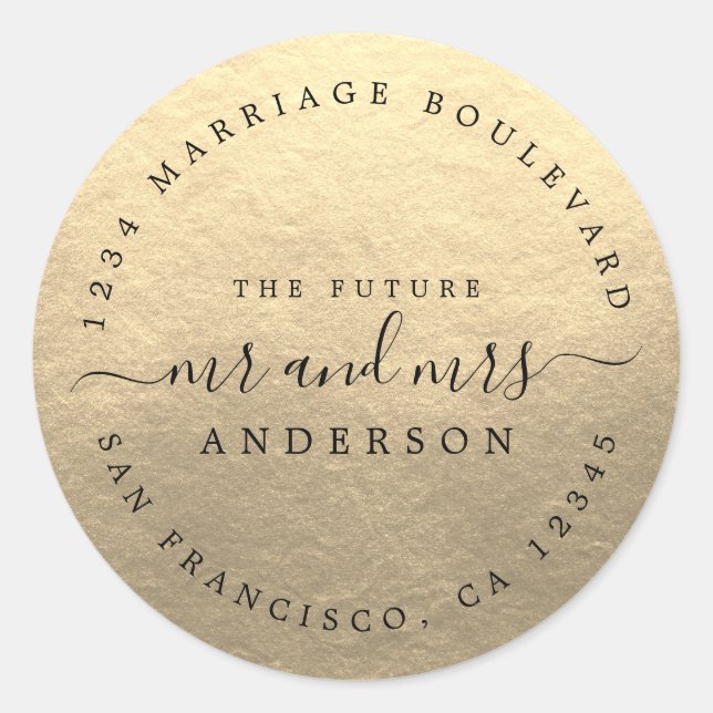 Sticker Rond Chic Script Future M. Mme Mariage Adresse de retou (Devant)