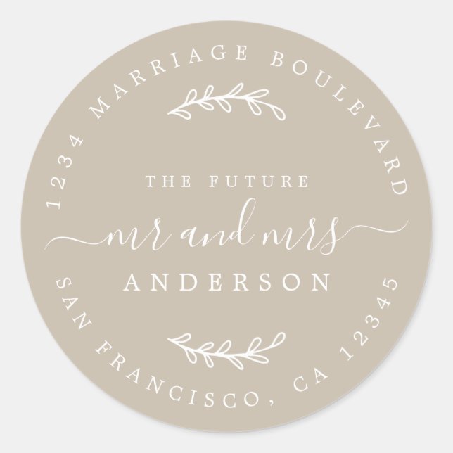 Sticker Rond Chic Script Future M. Mme Mariage Adresse de retou (Devant)