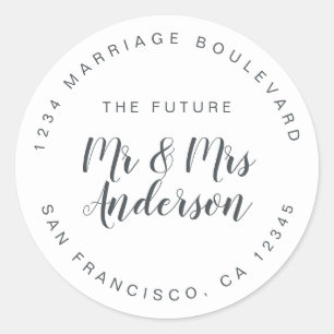 Sticker Rond Chic Script Future M. Mme Mariage Adresse de retou