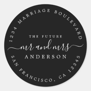 Sticker Rond Chic Script Future M. Mme Mariage Adresse de retou