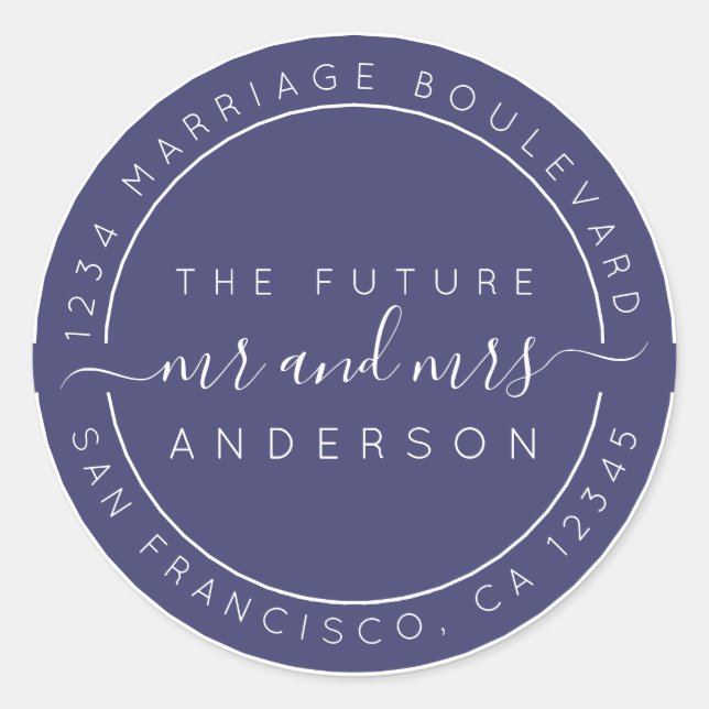 Sticker Rond Chic Script Future M. Mme Mariage Adresse de retou (Devant)