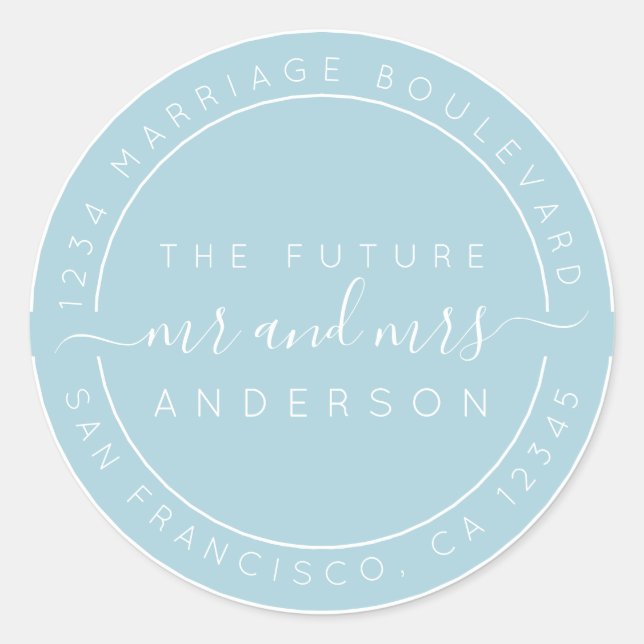 Sticker Rond Chic Script Future M. Mme Mariage Adresse de retou (Devant)