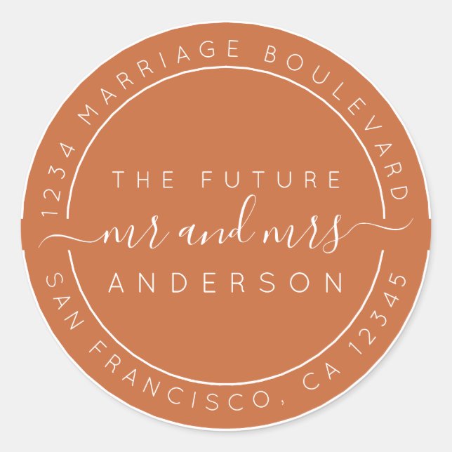 Sticker Rond Chic Script Future M. Mme Mariage Retour Adresse C (Devant)
