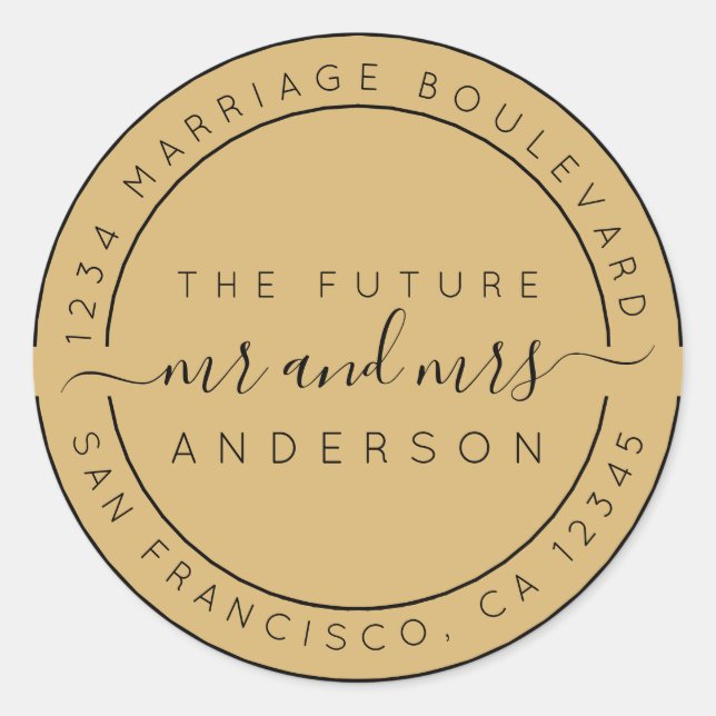 Sticker Rond Chic Script Future M. Mme Retour Adresse Jaune (Devant)