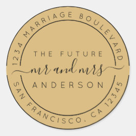 Sticker Rond Chic Script Future M. Mme Retour Adresse Jaune