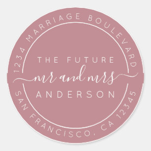 Sticker Rond Chic Script Future M. Mme Retour Adresse Purple
