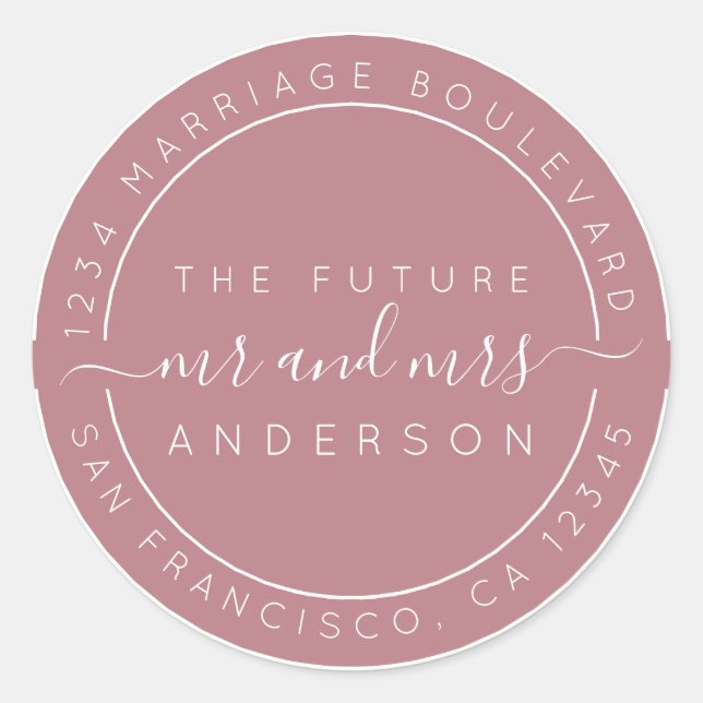 Sticker Rond Chic Script Future M. Mme Retour Adresse Purple (Devant)