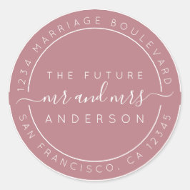 Sticker Rond Chic Script Future M. Mme Retour Adresse Purple