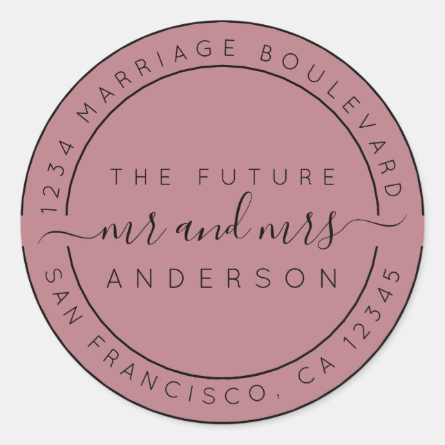 Sticker Rond Chic Script Future M. Mme Retour Adresse Purple (Devant)
