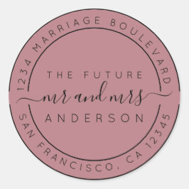 Sticker Rond Chic Script Future M. Mme Retour Adresse Purple