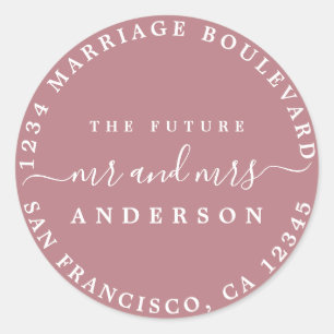 Sticker Rond Chic Script Future M. Mme Retour Adresse Purple