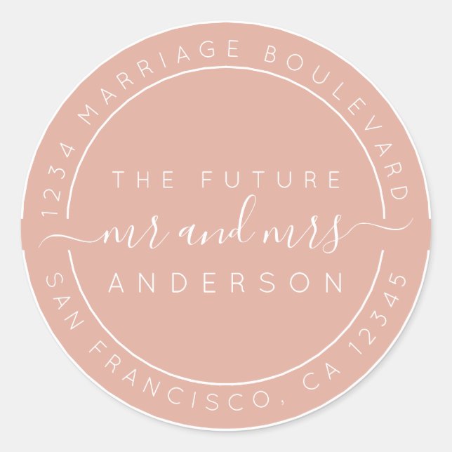 Sticker Rond Chic Script Future M. Mme Retour Adresse Rose (Devant)