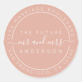 Sticker Rond Chic Script Future M. Mme Retour Adresse Rose