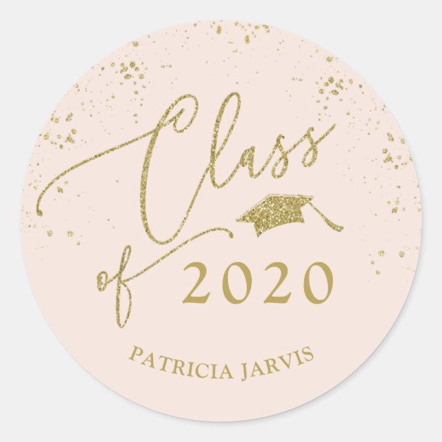 Sticker Rond Chic Script Graduation Festive Gold Parties scinti (Devant)