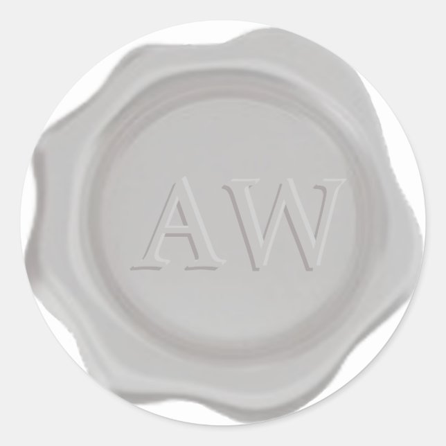 Sticker Rond Chic Silver Gris Monogramme Mariage Sceau de cire (Devant)