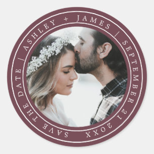 Sticker Rond Chic Simple Enregistrer la date Mariage Photo Bour