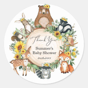 Sticker Rond Chic Sunflower Woodland Animaux Baby Girl Douche