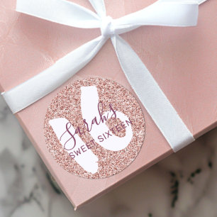 Sticker Rond Chic Sweet 16 Rose Gold Pailletés Anniversaire