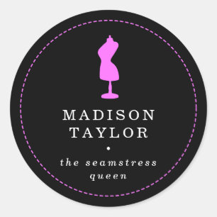 Sticker Rond Chic Tailor Seamstress Mannequin rose noir