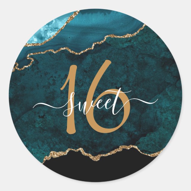 Sticker Rond Chic Turquoise Gold Parties scintillant Agate Pers (Devant)
