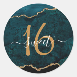 Sticker Rond Chic Turquoise Gold Parties scintillant Agate Swee