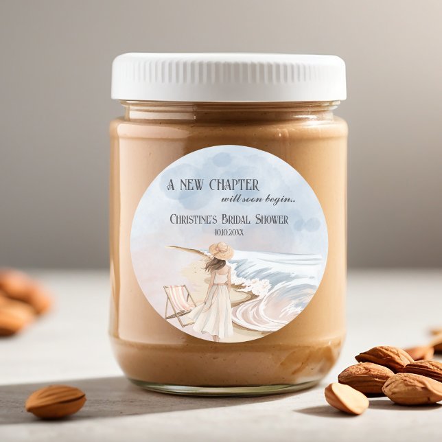 Sticker Rond Chic 'Un Nouveau Chapitre' Salle de Mariée Plage e (Créateur téléchargé)