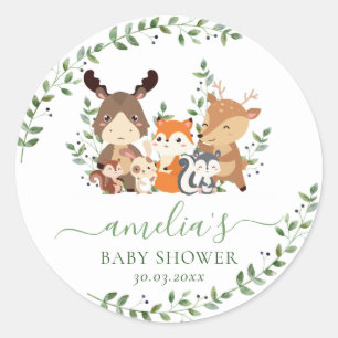 Sticker Rond Chic verdure Bois Animaux Baby shower Favoriser