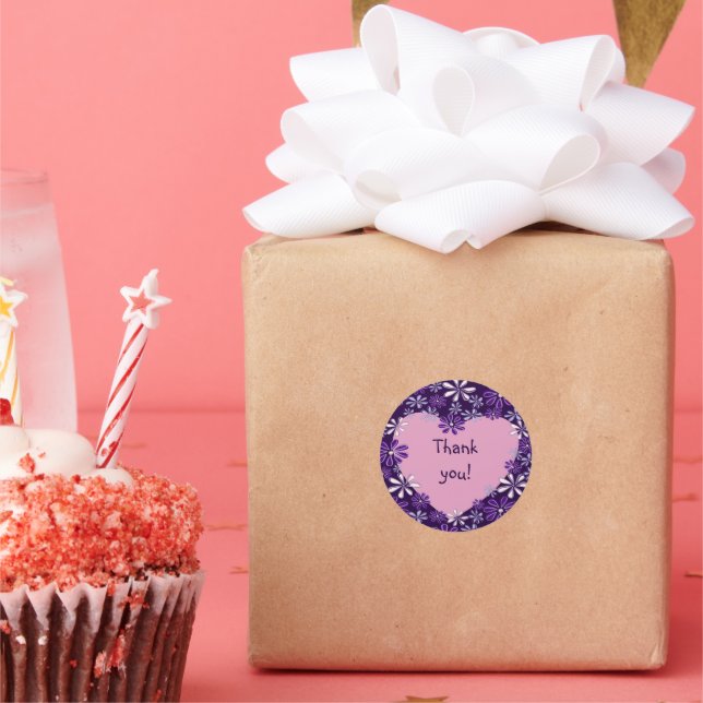 Sticker Rond Chic Violet Blush Merci coeur (Fête)