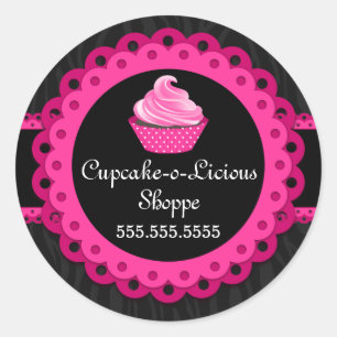 Sticker Rond Chic Zebra Pink Dentelle Cupcake Boulangerie Boîte