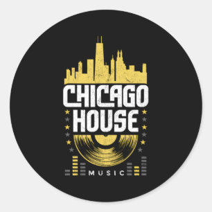 Sticker Rond Chicago House Music Vinyl Dj Raver drapeau Skyline