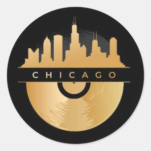 Sticker Rond Chicago Illinois Skyline Golden Vinyl Chic