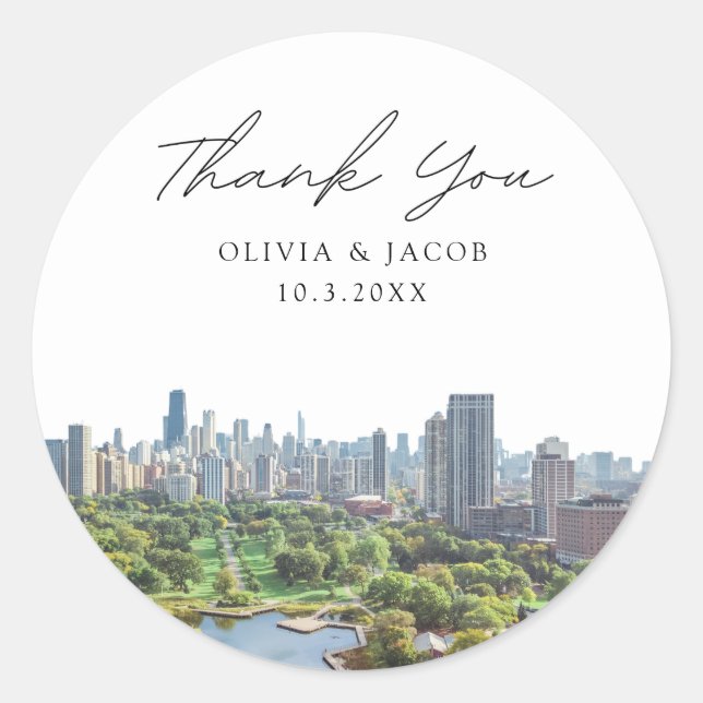 Sticker Rond Chicago Lincoln Park Wedding Favor Photo Merci (Devant)