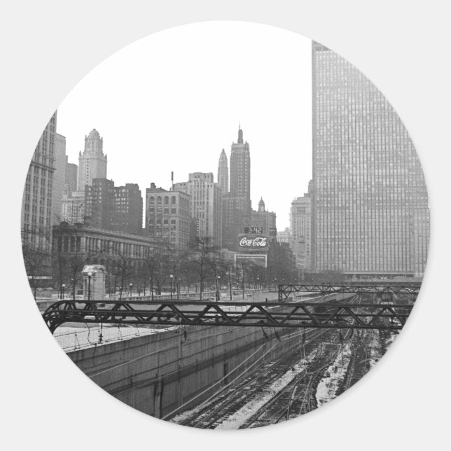 Sticker Rond Chicago Rail Yards Michigan Avenue 1960 photo (Devant)